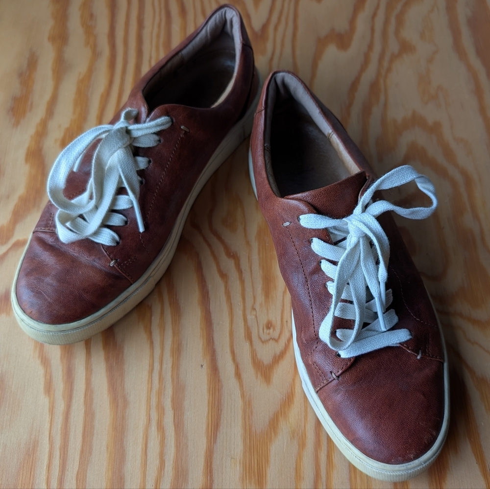 Frye Ivy Low Lace Cognac Brown Italian Leather Sneakers Women 8.5M